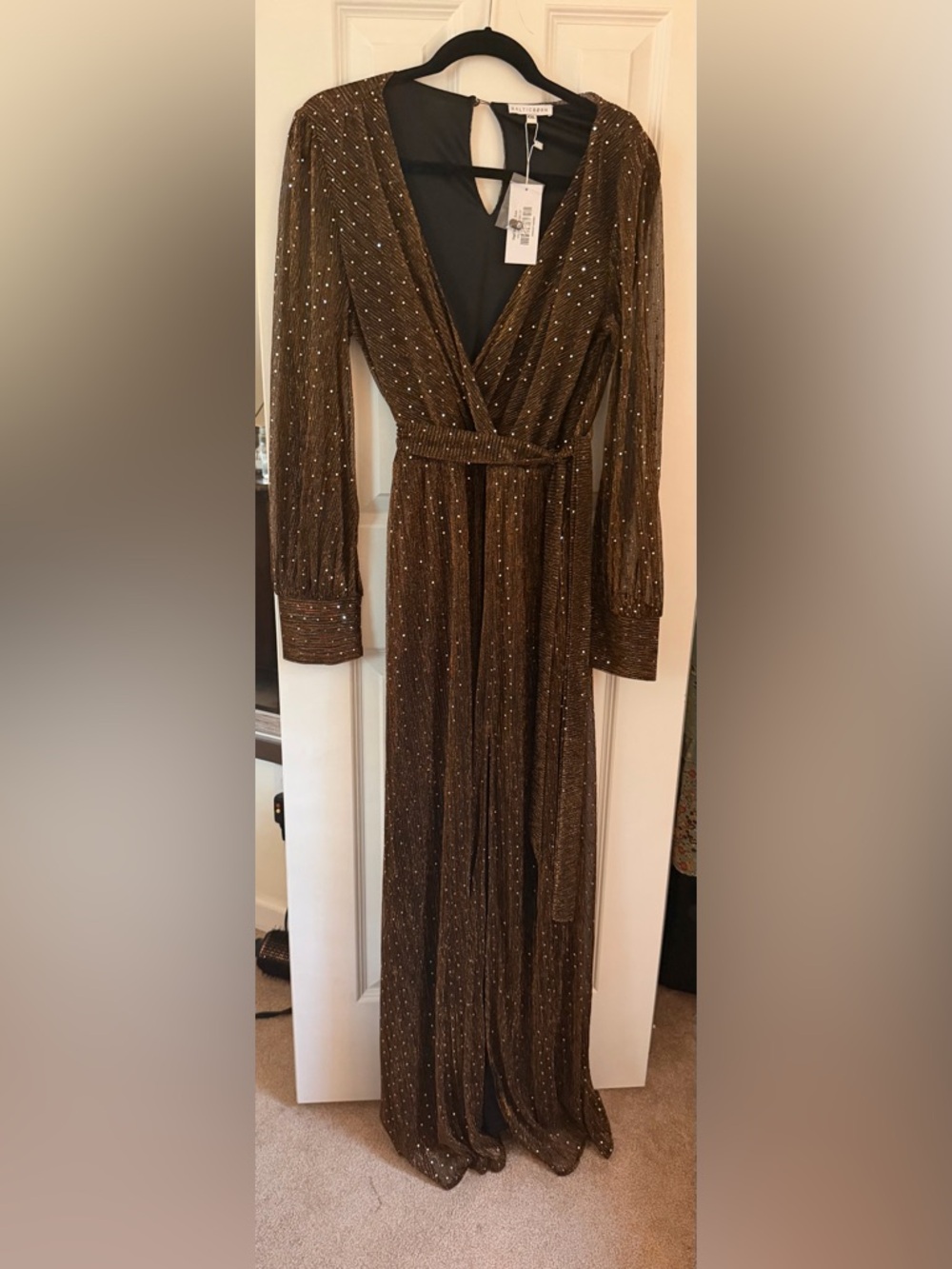 Baltic Born Brown Metallic Wrap Maxi Dress with Sparkle